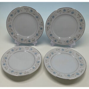 English Garden Platinum Fine China Japan Salad Plates 7 5/8" Floral Set of 4
